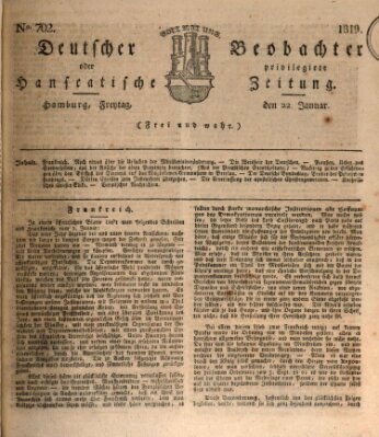 Deutscher Beobachter oder privilegirte hanseatische Zeitung Freitag 22. Januar 1819