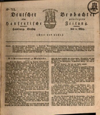 Deutscher Beobachter oder privilegirte hanseatische Zeitung Dienstag 2. März 1819