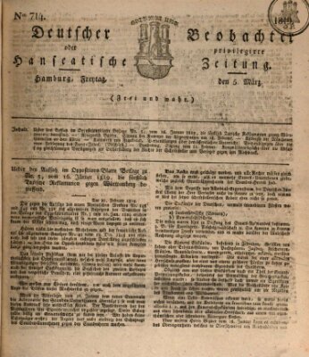 Deutscher Beobachter oder privilegirte hanseatische Zeitung Freitag 5. März 1819