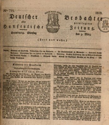 Deutscher Beobachter oder privilegirte hanseatische Zeitung Dienstag 9. März 1819