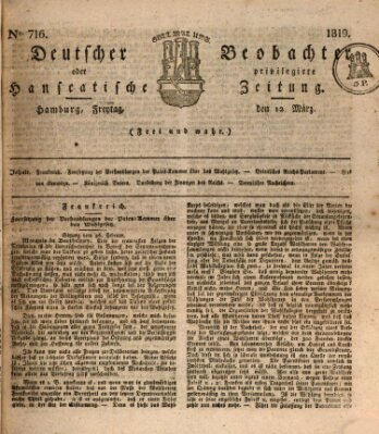 Deutscher Beobachter oder privilegirte hanseatische Zeitung Freitag 12. März 1819