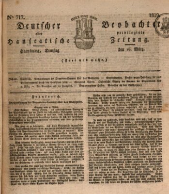 Deutscher Beobachter oder privilegirte hanseatische Zeitung Dienstag 16. März 1819