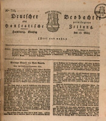 Deutscher Beobachter oder privilegirte hanseatische Zeitung Dienstag 23. März 1819