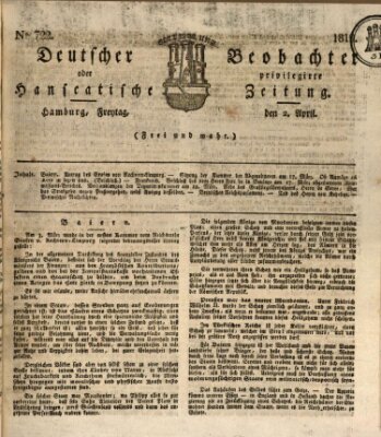 Deutscher Beobachter oder privilegirte hanseatische Zeitung Freitag 2. April 1819