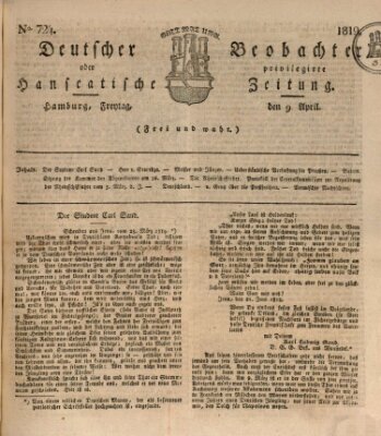 Deutscher Beobachter oder privilegirte hanseatische Zeitung Freitag 9. April 1819