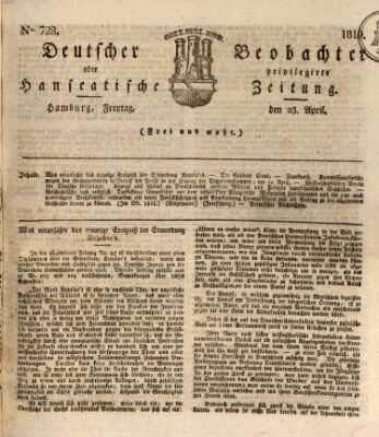 Deutscher Beobachter oder privilegirte hanseatische Zeitung Freitag 23. April 1819