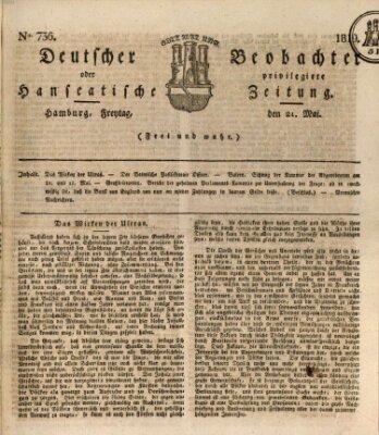 Deutscher Beobachter oder privilegirte hanseatische Zeitung Freitag 21. Mai 1819