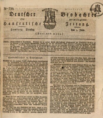 Deutscher Beobachter oder privilegirte hanseatische Zeitung Dienstag 1. Juni 1819