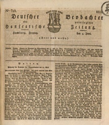 Deutscher Beobachter oder privilegirte hanseatische Zeitung Freitag 4. Juni 1819