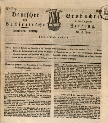 Deutscher Beobachter oder privilegirte hanseatische Zeitung Freitag 18. Juni 1819