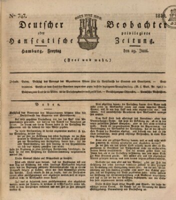 Deutscher Beobachter oder privilegirte hanseatische Zeitung Dienstag 29. Juni 1819