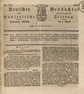 Deutscher Beobachter oder privilegirte hanseatische Zeitung Dienstag 3. August 1819