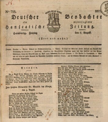 Deutscher Beobachter oder privilegirte hanseatische Zeitung Freitag 6. August 1819