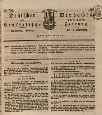 Deutscher Beobachter oder privilegirte hanseatische Zeitung Freitag 10. September 1819