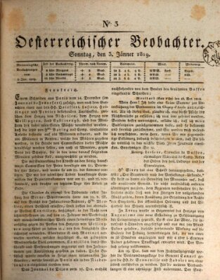 Der Oesterreichische Beobachter Sonntag 3. Januar 1819