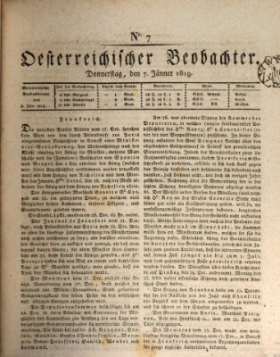 Der Oesterreichische Beobachter Donnerstag 7. Januar 1819