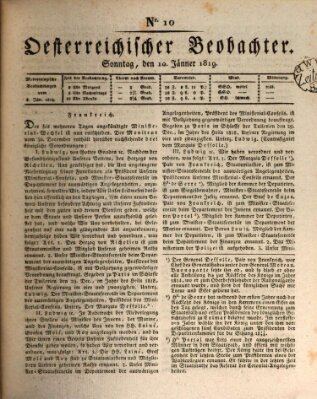 Der Oesterreichische Beobachter Sonntag 10. Januar 1819