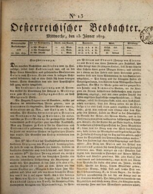 Der Oesterreichische Beobachter Mittwoch 13. Januar 1819