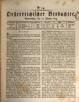 Der Oesterreichische Beobachter Donnerstag 14. Januar 1819