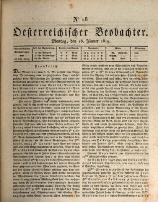 Der Oesterreichische Beobachter Montag 18. Januar 1819