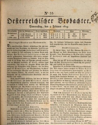 Der Oesterreichische Beobachter Donnerstag 4. Februar 1819