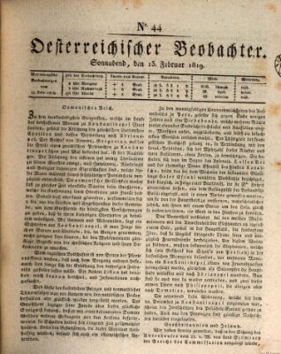 Der Oesterreichische Beobachter Samstag 13. Februar 1819