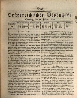 Der Oesterreichische Beobachter Sonntag 14. Februar 1819