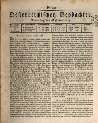 Der Oesterreichische Beobachter Donnerstag 18. Februar 1819