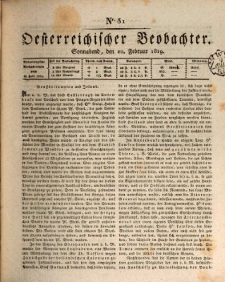 Der Oesterreichische Beobachter Samstag 20. Februar 1819