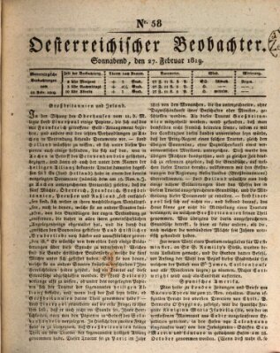 Der Oesterreichische Beobachter Samstag 27. Februar 1819