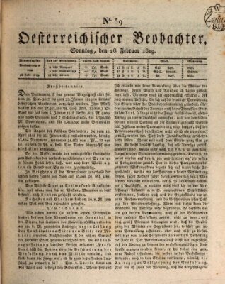 Der Oesterreichische Beobachter Sonntag 28. Februar 1819