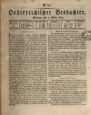 Der Oesterreichische Beobachter Montag 1. März 1819