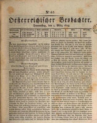 Der Oesterreichische Beobachter Donnerstag 4. März 1819