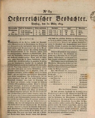 Der Oesterreichische Beobachter Dienstag 30. März 1819