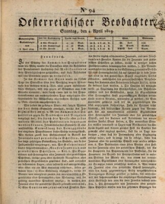Der Oesterreichische Beobachter Sonntag 4. April 1819