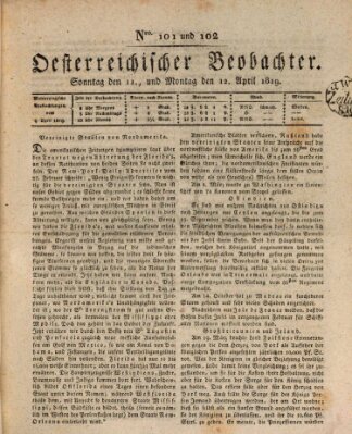 Der Oesterreichische Beobachter Montag 12. April 1819