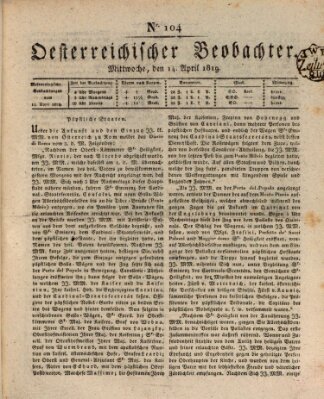 Der Oesterreichische Beobachter Mittwoch 14. April 1819