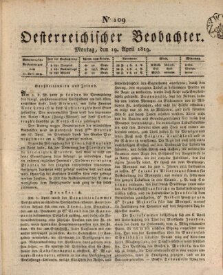 Der Oesterreichische Beobachter Montag 19. April 1819