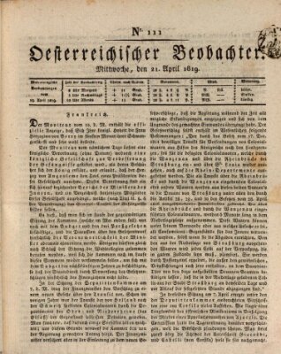 Der Oesterreichische Beobachter Mittwoch 21. April 1819