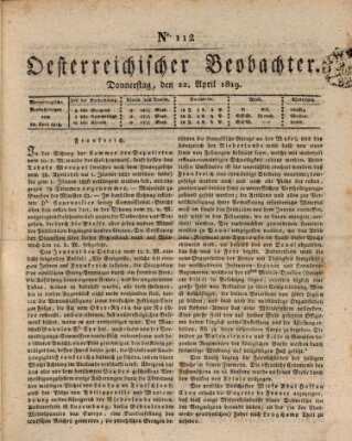 Der Oesterreichische Beobachter Donnerstag 22. April 1819