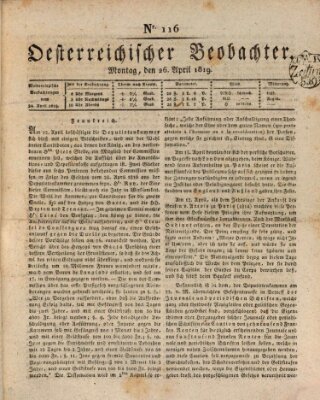 Der Oesterreichische Beobachter Montag 26. April 1819