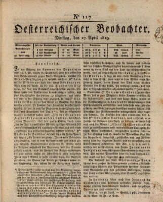 Der Oesterreichische Beobachter Dienstag 27. April 1819