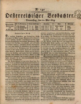 Der Oesterreichische Beobachter Donnerstag 20. Mai 1819