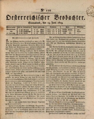 Der Oesterreichische Beobachter Samstag 19. Juni 1819