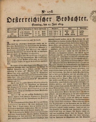 Der Oesterreichische Beobachter Sonntag 27. Juni 1819