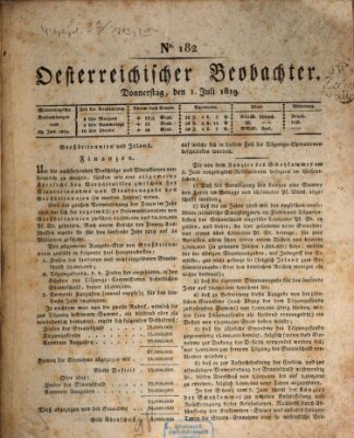 Der Oesterreichische Beobachter Donnerstag 1. Juli 1819