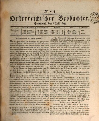 Der Oesterreichische Beobachter Samstag 3. Juli 1819