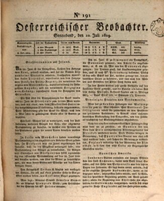 Der Oesterreichische Beobachter Samstag 10. Juli 1819