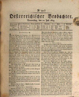 Der Oesterreichische Beobachter Donnerstag 22. Juli 1819