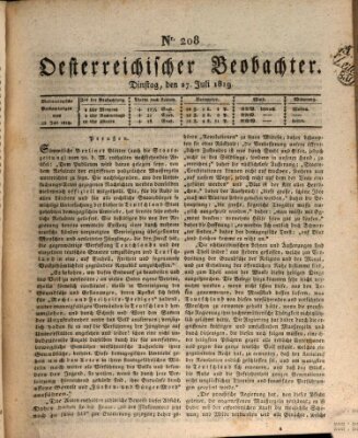 Der Oesterreichische Beobachter Dienstag 27. Juli 1819